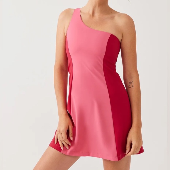 Outdoor Voices One Shoulder Asymmetrical Dress Athletic Mini Pink - Picture 2 of 11
